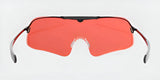 The RE Ranger Falcon Pro Shooting Glasses showcase an aerodynamic design with red-tinted lenses and black frame arms set against a white background.