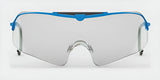 The RE Ranger Falcon Pro Shooting Glasses boast an aerodynamic lens that offers a wide, clear view, complemented by sleek blue accents on the frame.