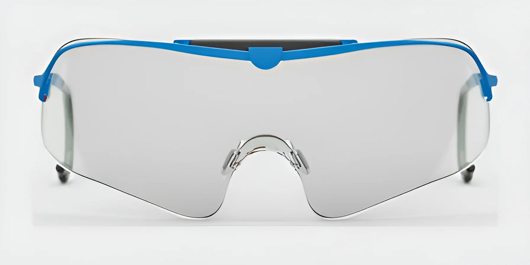 The RE Ranger Falcon Pro Shooting Glasses boast an aerodynamic lens that offers a wide, clear view, complemented by sleek blue accents on the frame.