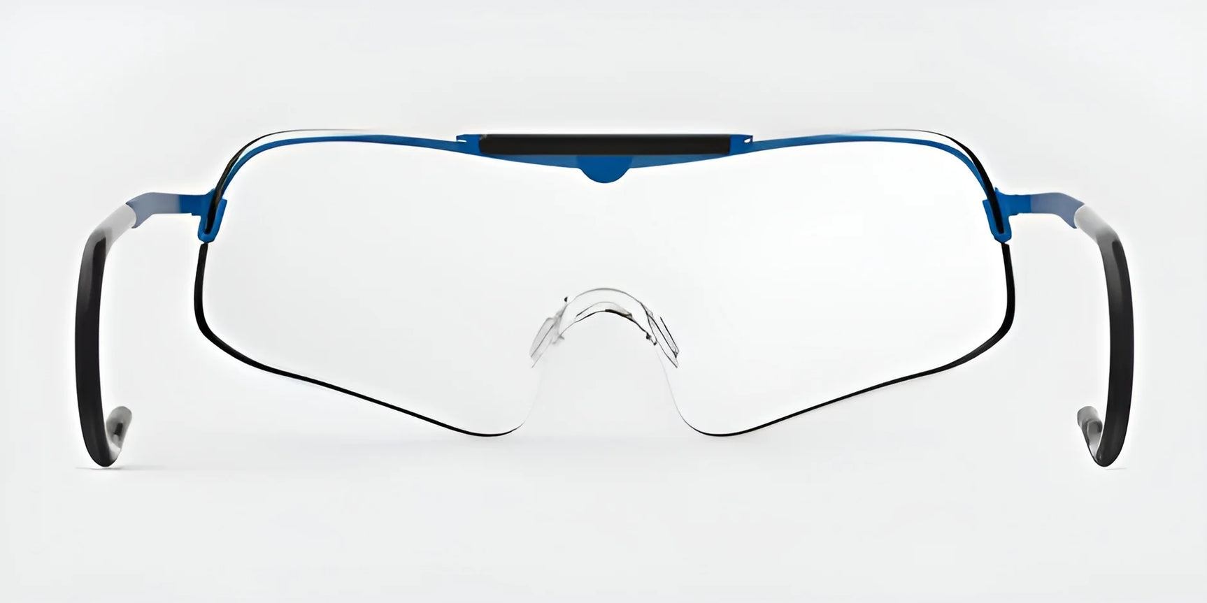 Introducing the RE Ranger Falcon Pro Shooting Glasses by RE Ranger, designed with a sleek aerodynamic lens encased in a deep blue frame, offering optimal vision clarity inspired by precision shooting eyewear.