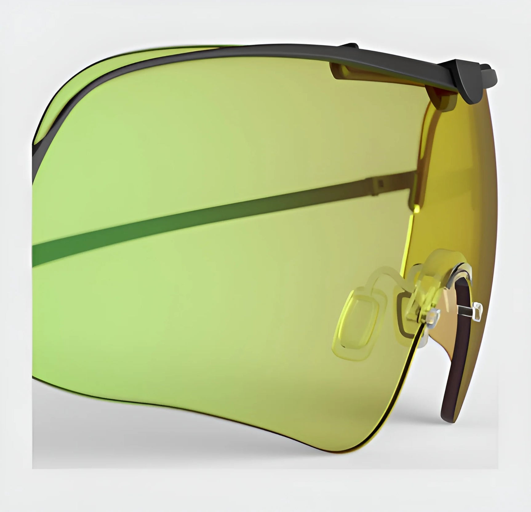 The RE Ranger Falcon Pro Lens from RE Ranger features large, yellow-tinted visor sunglasses with a sleek, curved design and adjustable nose pads to ensure optimal vision for outdoor activities, all showcased on a white background.