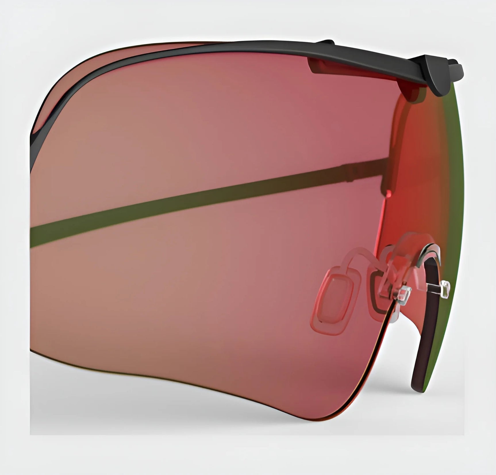 Detailed view of sporty oversized sunglasses equipped with the RE Ranger Falcon Pro Lens, distinguished by its red tint for enhanced vision and a sleek black frame, captured from the side. Ideal for outdoor pursuits, these fashionable eyewear pieces elevate your adventures with exceptional clarity.