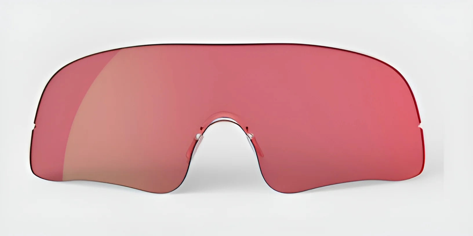 An oversized, frameless pair of RE Ranger Falcon Pro sunglasses featuring pink-tinted lenses, designed to ensure optimal vision during outdoor activities, is set against a white background.