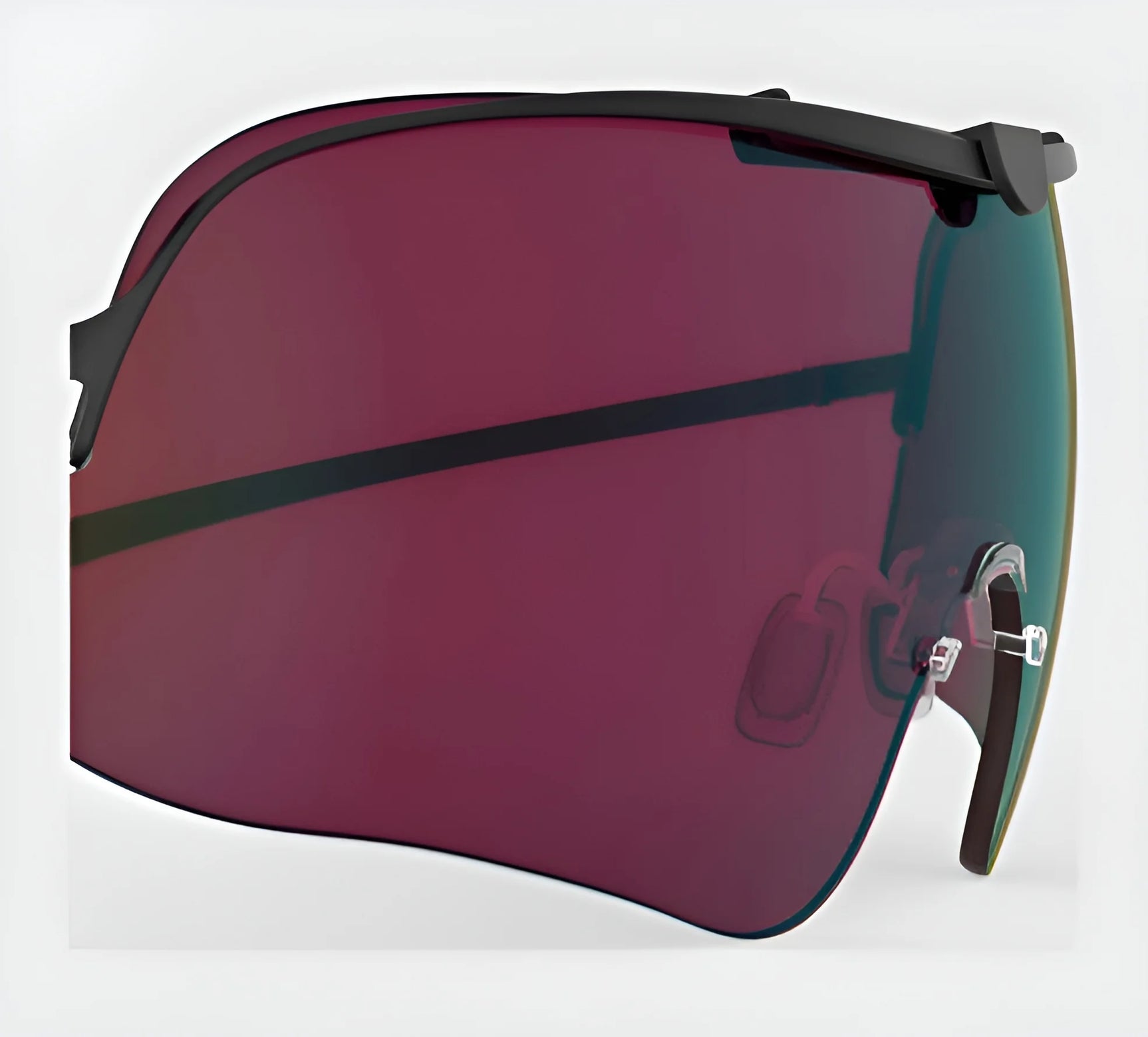 Stylish sunglasses with a red-tinted visor, black frame, and clear nose pads, equipped with the RE Ranger Falcon Pro Lens for enhanced vision in outdoor activities.