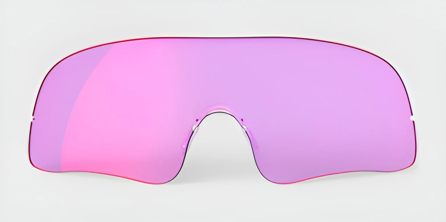 Oversized visor sunglasses with a purple tint, perfect for outdoor activities, are displayed on a light gray background. Equipped with the RE Ranger Falcon Pro Lens by RE Ranger, these sunglasses offer both optimal vision and style.