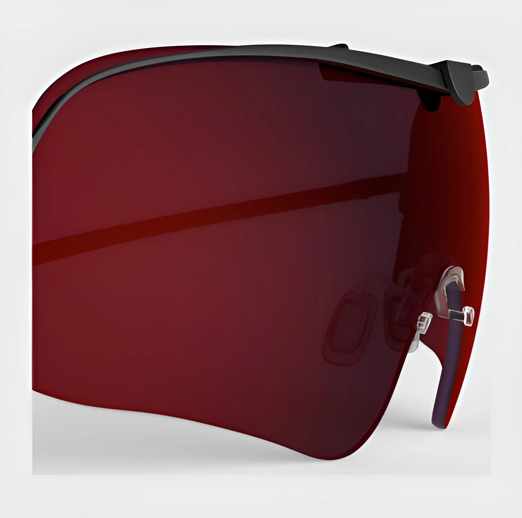 Sleek black-framed visors with a red lens, showcasing the RE Ranger Falcon Pro Lens for enhanced outdoor vision, elegantly presented on a white background.