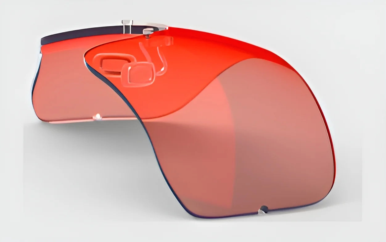 The RE Ranger Falcon Pro Lens by RE Ranger provides exceptional clarity with its red-tinted, futuristic visor. Its sleek curves and transparent design make it ideal for elevating outdoor activities against any ordinary backdrop.