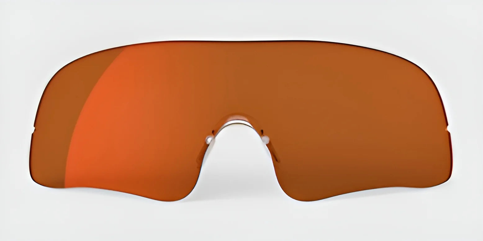 Introducing the RE Ranger Falcon Pro Lens sunglasses, boasting a sleek, futuristic design with orange-tinted visor-style lenses ideal for enhancing vision during outdoor activities, all set against a crisp white background.