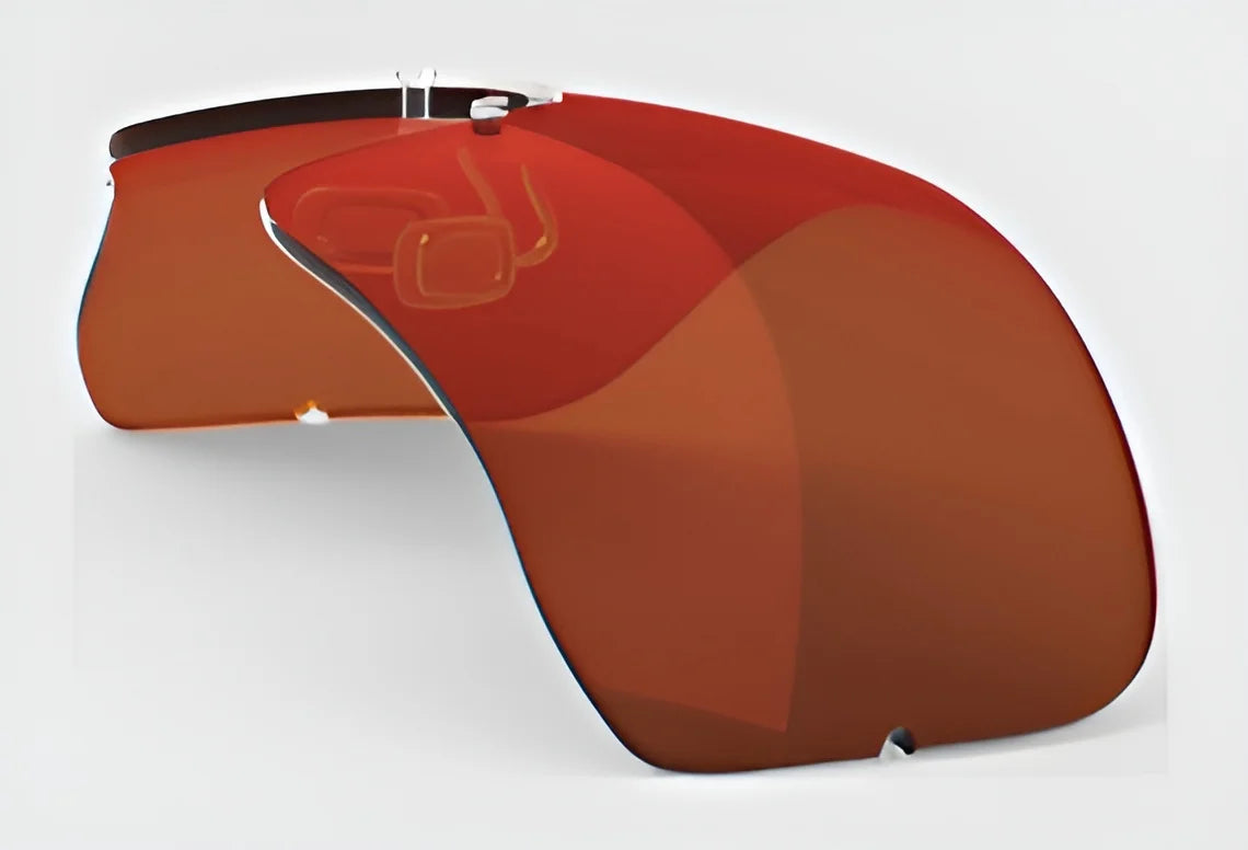 Presenting the RE Ranger Falcon Pro Lens sunglasses: designed with orange-tinted, curved visors and sleek black temples, set against a light gray aesthetic. These are perfect for outdoor activities and ensuring optimal vision.