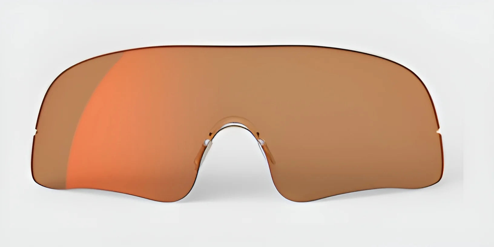 Orange-tinted, oversized sunglasses featuring a single continuous lens and black trim, ideal for outdoor activities. Modeled after the RE Ranger Falcon Pro Lens by RE Ranger, they provide exceptional vision against light backgrounds.