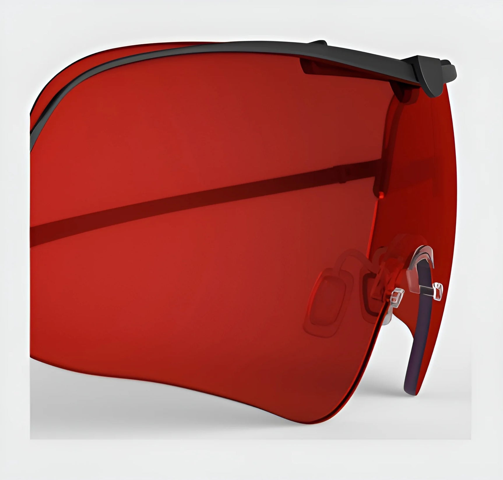 Capture a close-up of these stylish sunglasses featuring bold red lenses and a minimalist black frame set against a white backdrop. Designed to enhance vision during outdoor activities, they pair flawlessly with the RE Ranger Falcon Pro Lens from RE Ranger, catering to those who seek both style and functionality.