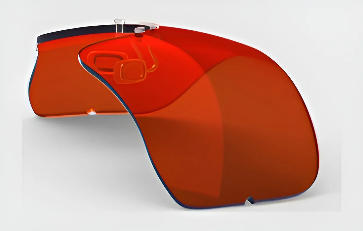 These futuristic, oversized sunglasses featuring the innovative RE Ranger Falcon Pro Lens are perfect for outdoor activities, offering optimal vision with their sleek design and light orange tint.