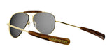 RE Ranger Heritage Eyewear Sunglasses (Size 61)—gold aviator frames with dark lenses, brown arms, and "RANGER" engraved on the left arm—ideal for shooting enthusiasts.