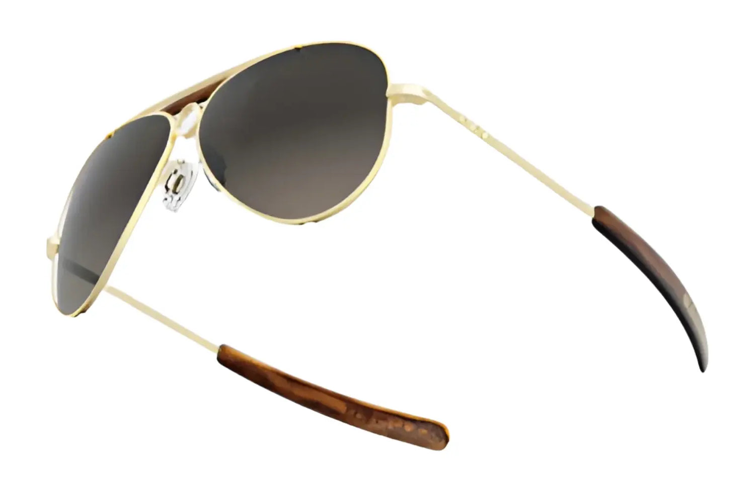 RE Ranger Heritage Eyewear Sunglasses (Size 61) by RE Ranger feature gold aviator frames with dark lenses and brown tips—ideal for shooting enthusiasts. Shown on a white background.