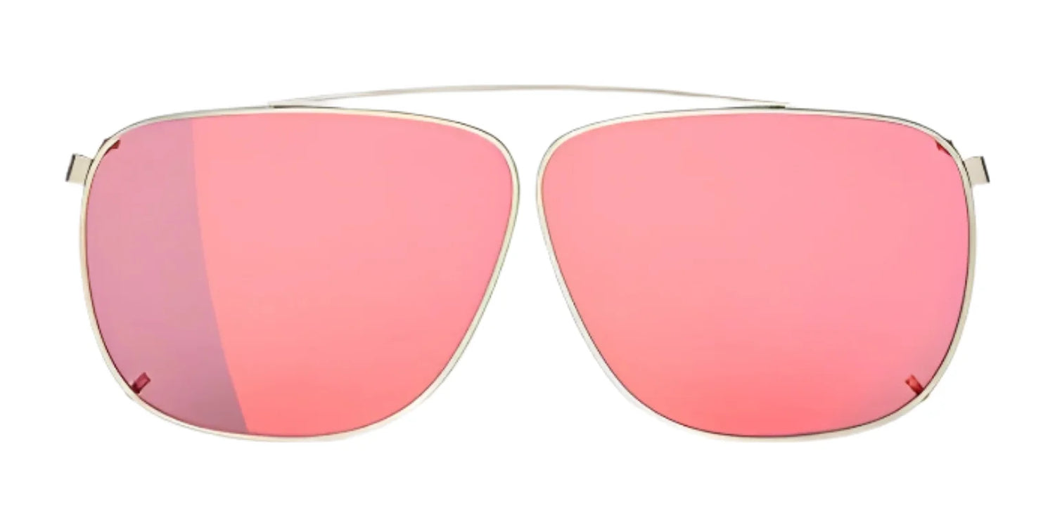 The RE Ranger Sporter Clip-On Lens by RE Ranger features pink mirrored RIACT A.I. lenses, a thin silver frame, and a straight double bridge, displayed on a white background for the modern sporter.