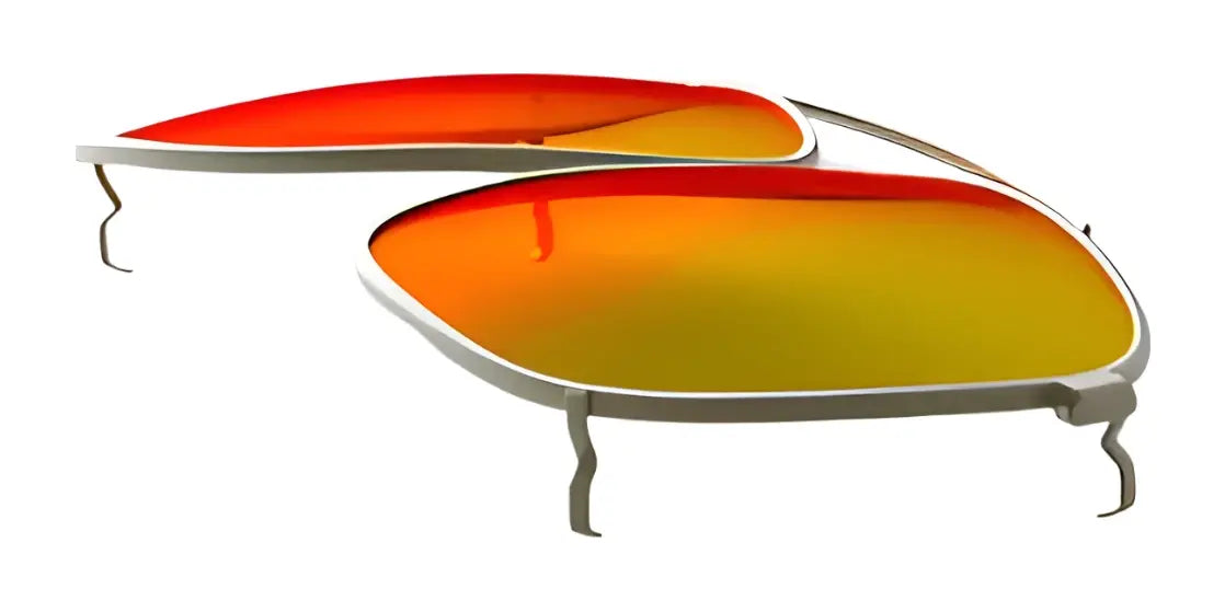 Two pairs of RE Ranger Sporter Clip-On Lens sunglasses with orange-yellow mirrored RIACT A.I. lenses are shown on a white background.
