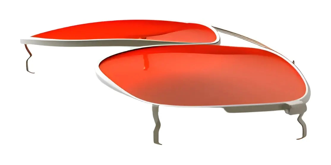 Two RE Ranger Sporter Clip-On Lenses with orange-tinted RIACT A.I. lenses, silver frames, and detached temples from RE Ranger are shown on a white background.
