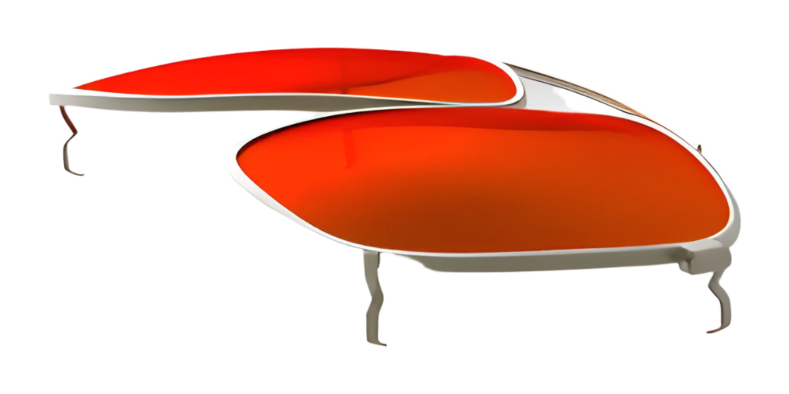 The RE Ranger Sporter Clip-On Lens features orange-tinted lenses and white frames, designed to adapt to changing light conditions, shown on a white background.