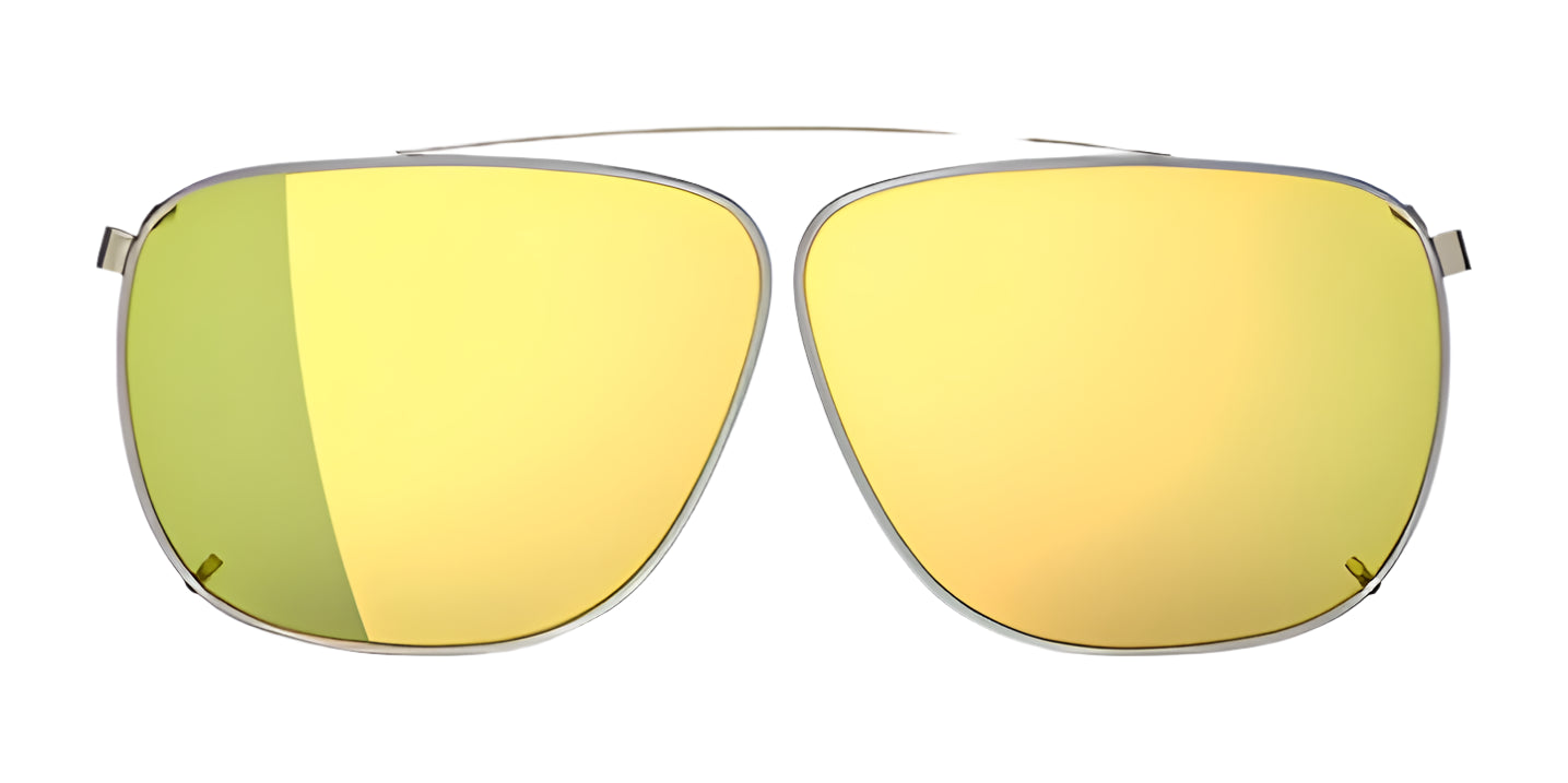 The RE Ranger Sporter Clip-On Lens by RE Ranger features yellow mirrored aviator-style lenses with a thin metal frame, shown from the front against a white background.