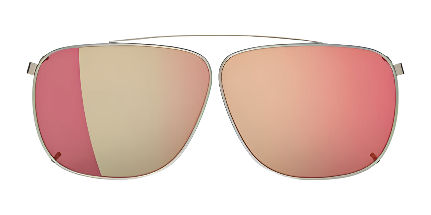 The RE Ranger Sporter Clip-On Lens by RE Ranger features large, square gold-pink RIACT A.I. reflective lenses with a slim metal frame.