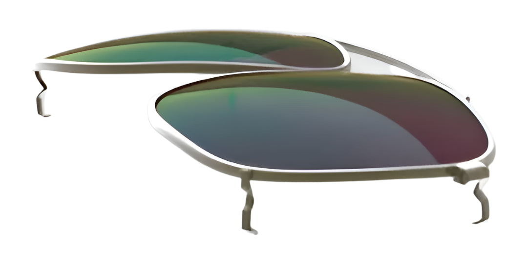 A RE Ranger Sporter Clip-On Lens with metallic frames and greenish RIACT A.I. lenses displayed on a white background.
