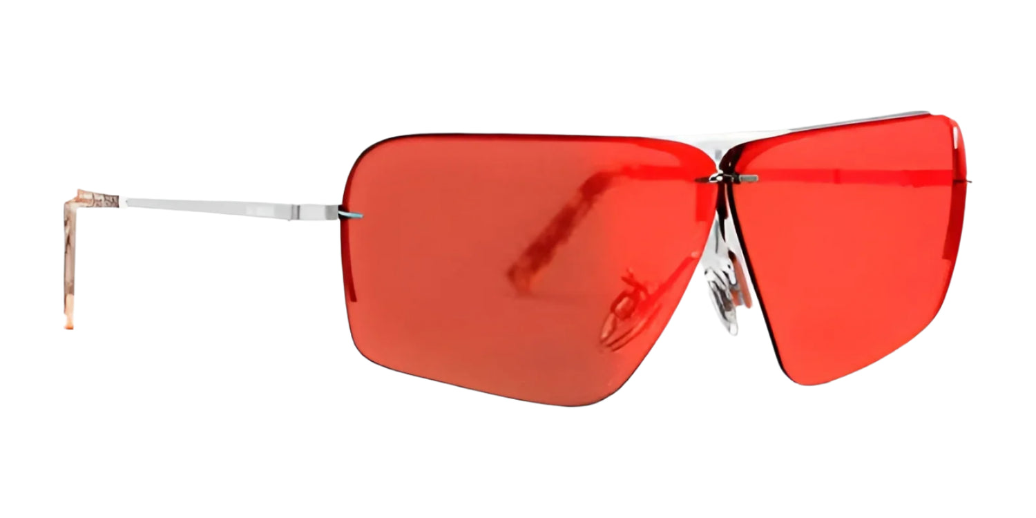 RE Ranger's Ball & Buck Edge Shooting Sunglasses feature red-tinted oversized HD Medium lenses in sleek silver frames, standing out on a white background and epitomizing style and precision.
