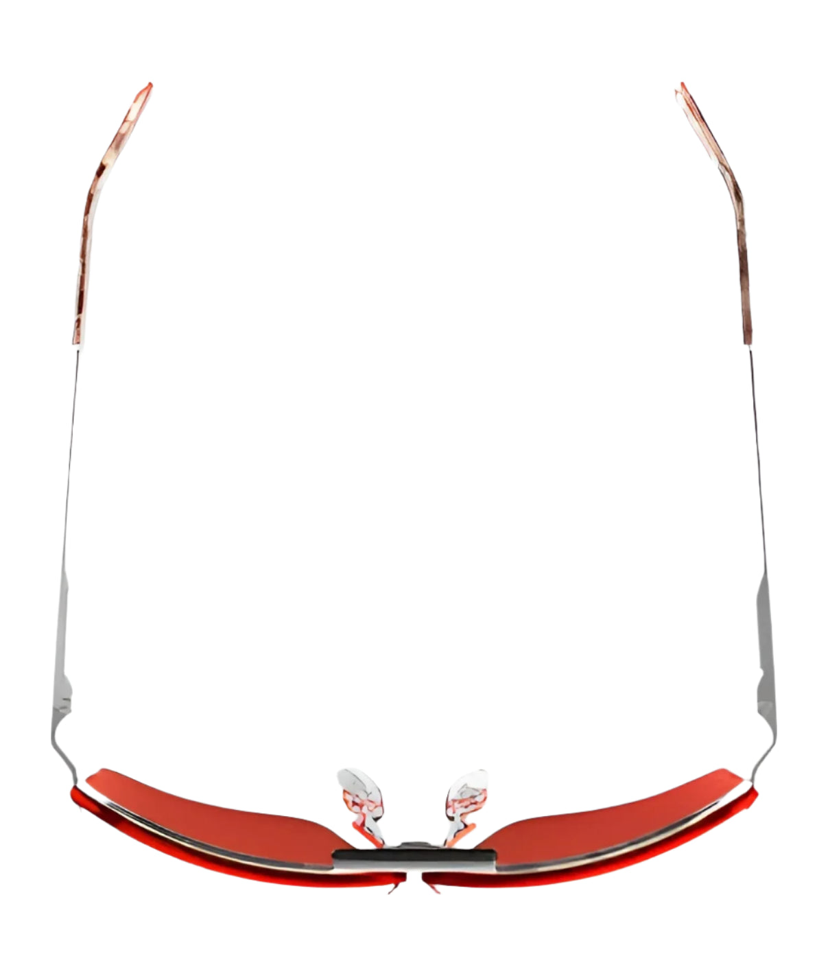 The RE Ranger x The Ball & Buck Edge Shooting Sunglasses feature a red-tinted, thin metal frame with a minimalist design. Equipped with HD Medium lenses, they ensure clarity and focus, making them perfect for sports like clay target shooting, all while offering sleek style and precision.