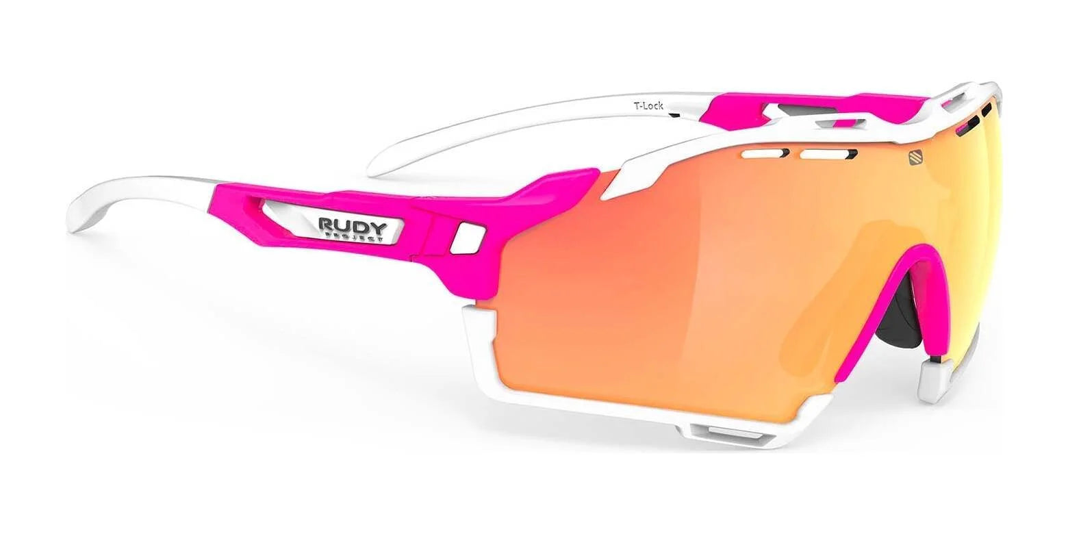 Rudy Project Cutline Sunglasses Multilaser Orange / Pink Fluo Matte w/ White Bumpers