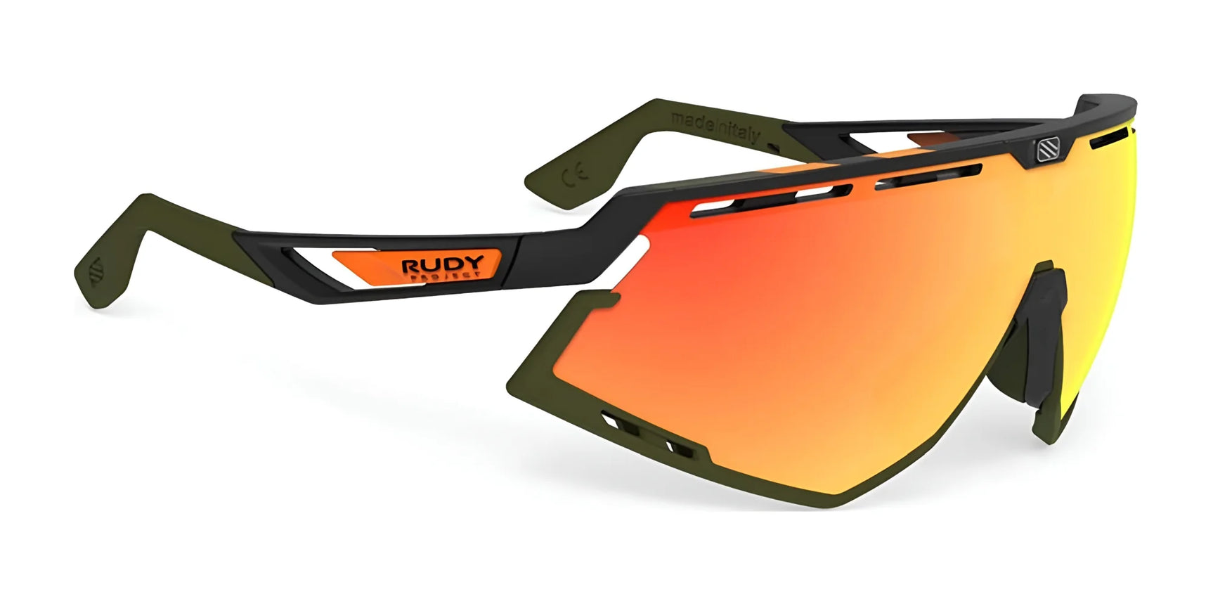 Rudy Project Defender Sunglasses Multilaser Orange / Matte Black w/ Olive Orange Stripes Bumpers