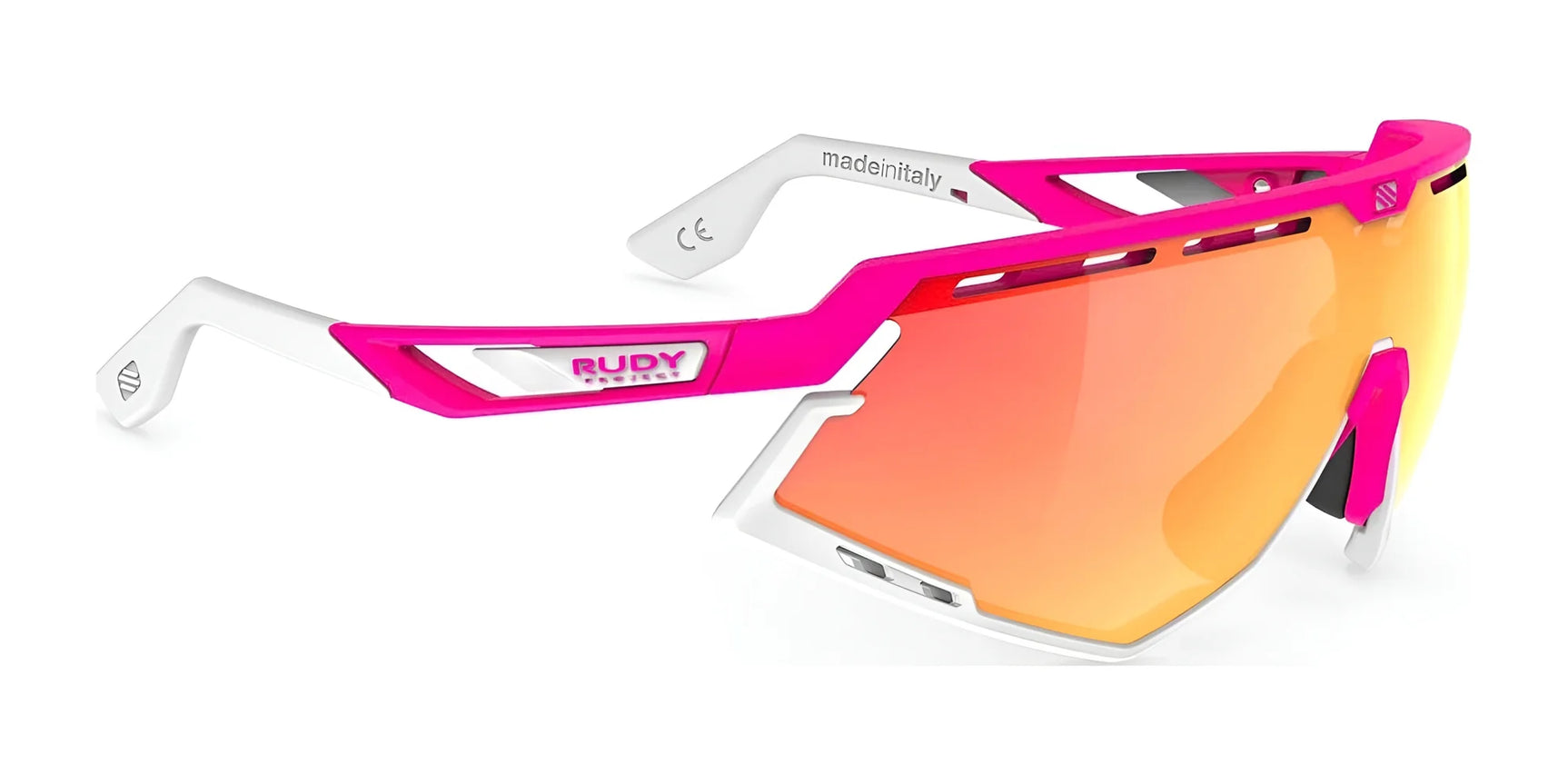 Rudy Project Defender Sunglasses Multilaser Orange / Pink Fluo Matte w/ White Bumpers