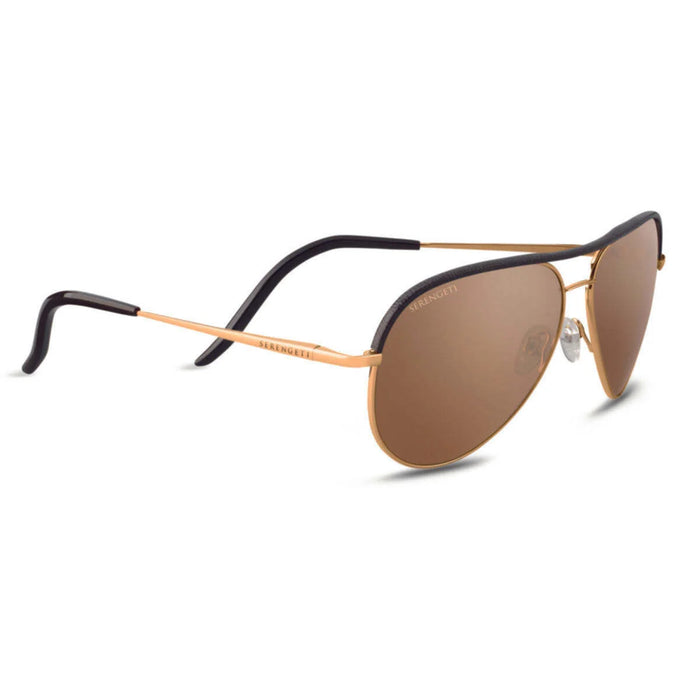 Serengeti CARRARA LEATHER Sunglasses / Shiny Bold Gold with Dark Brown Leather / Mineral Polarized Drivers Gold Cat 3 to 3 / Size 59