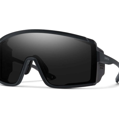 Matte Black Smith Optics Pursuit Sunglasses featuring wide Glacier Photochromic lenses and a sleek design.