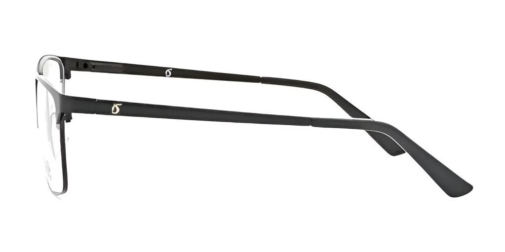 Side view of the Smoke PART Eyeglasses in size 53, featuring sleek black rectangular frames with thin design, complete with invisible lenses that provide UV protection.