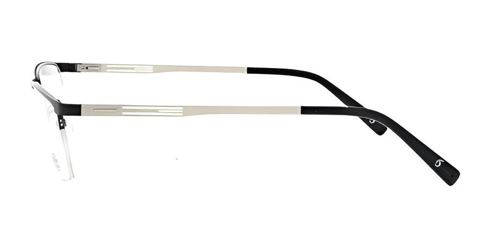 Side view of the Smoke ROUGHED UP men's half-rim eyeglasses, showcasing silver rims and black temples in a minimalist design.