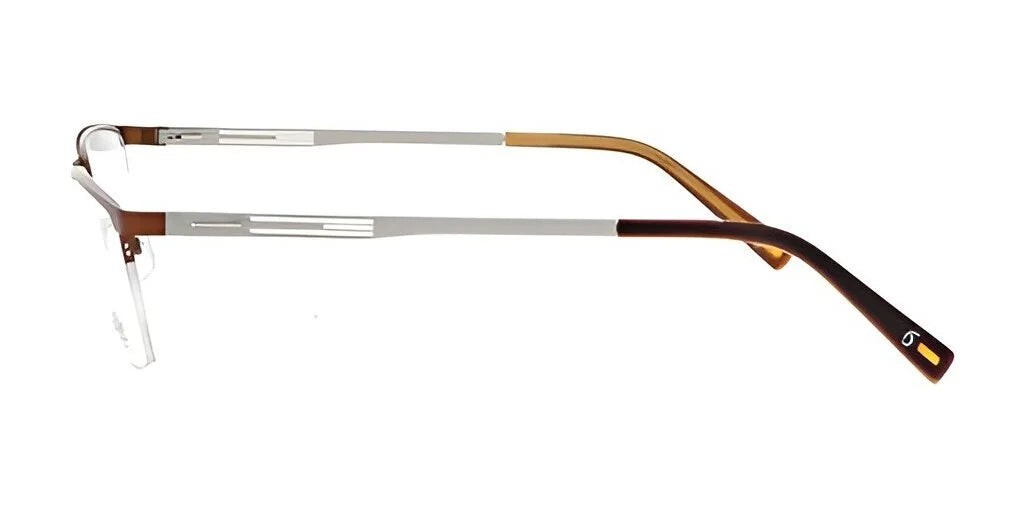 Side view of men's half-rim glasses, showcasing the Smoke ROUGHED UP Eyeglasses in size 56, with sleek brown and silver frames.