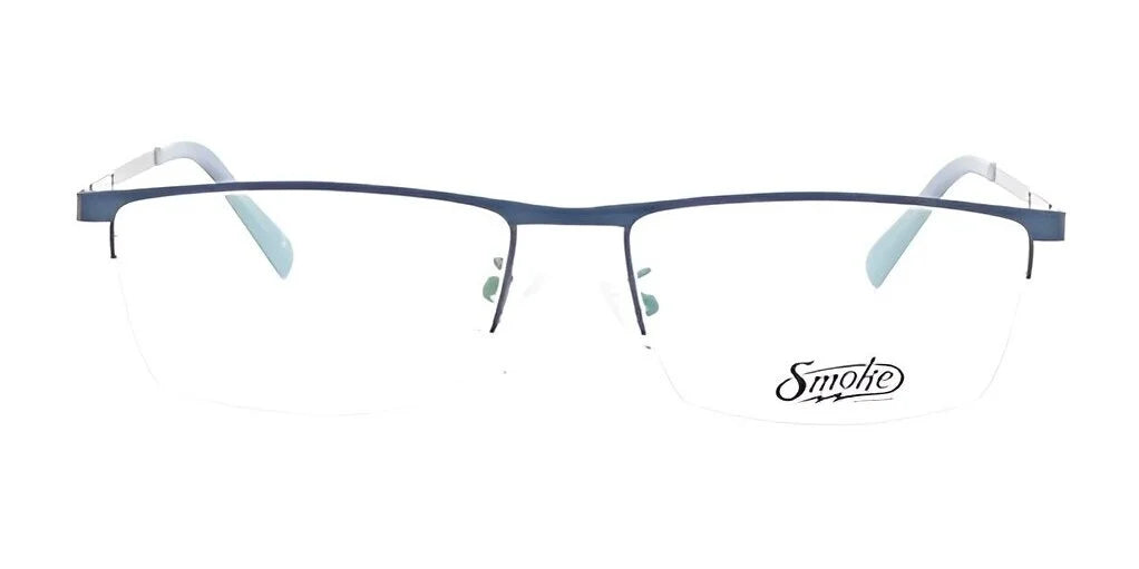 Introducing the Smoke ROUGHED UP Eyeglasses, designed for men with a stylish half-rim profile and thin metal frames, complete with the elegant inscription of the iconic Smoke brand on the lens.