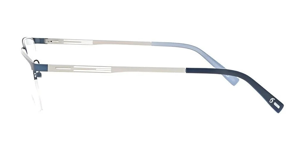 Side view of the Smoke ROUGHED UP Eyeglasses for men, showcasing elegant half-rim frames crafted from thin metal in sophisticated blue and silver accents.