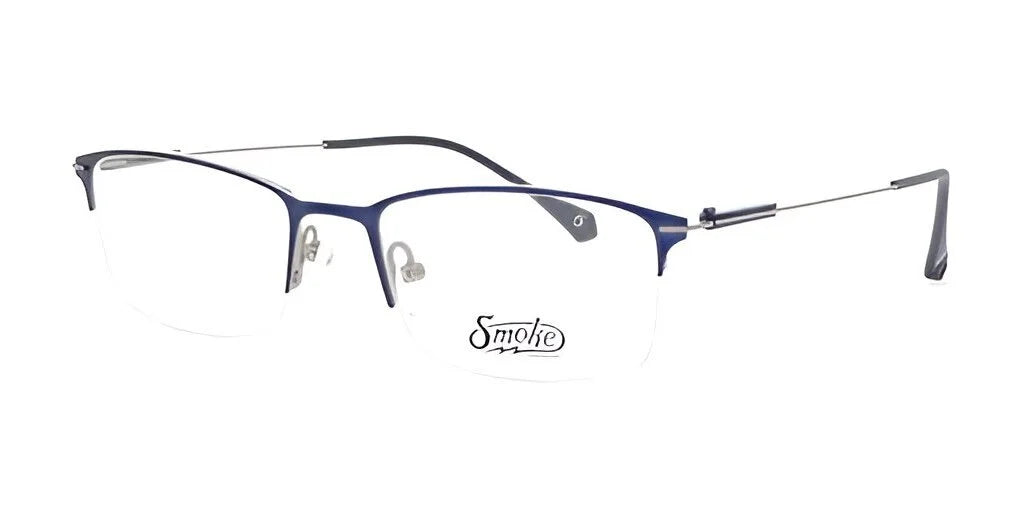 Introducing the Smoke TRIPLE CROWN Eyeglasses in size 52, an ideal choice for the fashion-forward individual. These stylish rectangular eyeglasses from Smoke feature thin metal frames and black temple tips, enhanced by a subtle smoke-colored tint for added elegance.