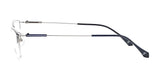 Side view of Smoke TRIPLE CROWN Eyeglasses in Size 52, showcasing a sleek, wire-frame design with a smoke-colored tint and dark blue ear tips on the temples, ideal for the fashion-forward individual.