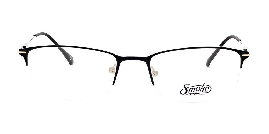 The Smoke TRIPLE CROWN Eyeglasses in Size 52 boast a stylish design, featuring black rims and a subtle smoke-colored tint, ideal for the fashion-conscious individual.