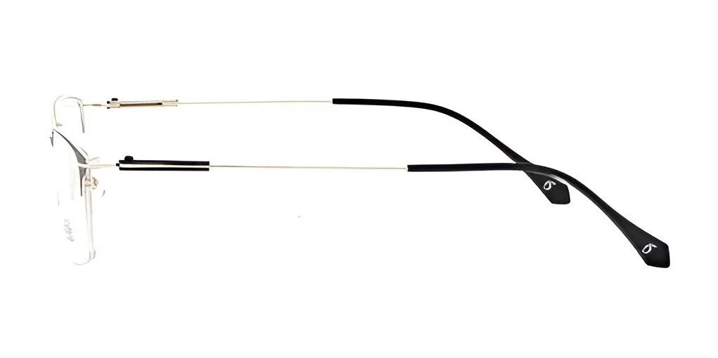 Side view of Smoke TRIPLE CROWN Eyeglasses in size 52, showcasing a sleek rimless design and a thin metal frame with black temple tips, ideal for the fashion-forward individual.