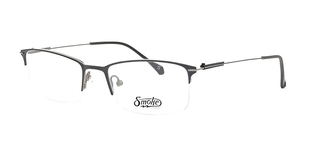 Smoke TRIPLE CROWN Eyeglasses | Size 52: These metal rimless eyeglasses from the Smoke brand feature a sleek design with thin temples and adjustable nose pads. The subtle smoke-colored tint makes them perfect for the fashion-forward individual, providing both style and comfort against a white backdrop.