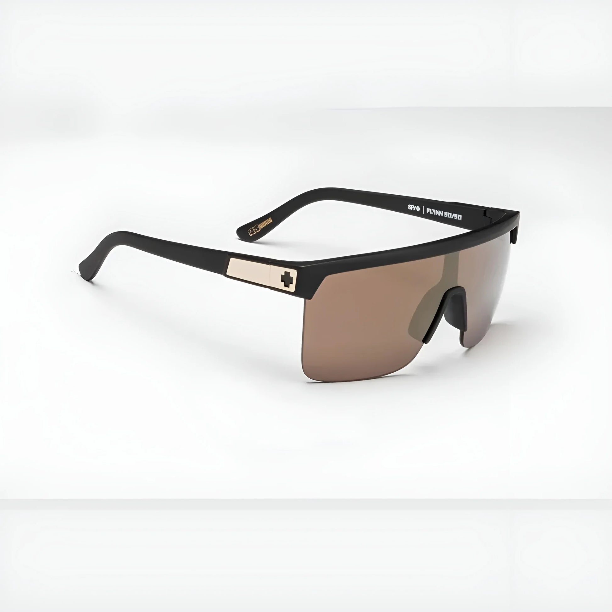 SPY FLYNN 50/50 Sunglasses 25th Anniv Black Gold Matte / HD Plus Bronze with Gold Spectra Mirror