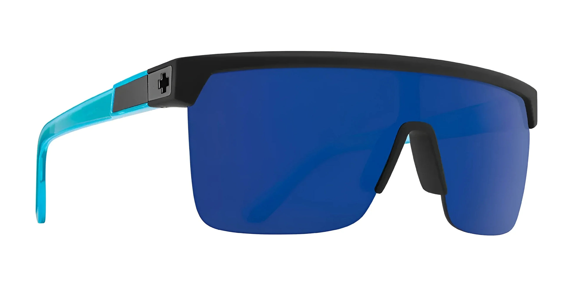 SPY FLYNN 50/50 Sunglasses Soft Matte Black Translucent Blue / HD Plus Gray Green with Dark Blue Spectra Mirror