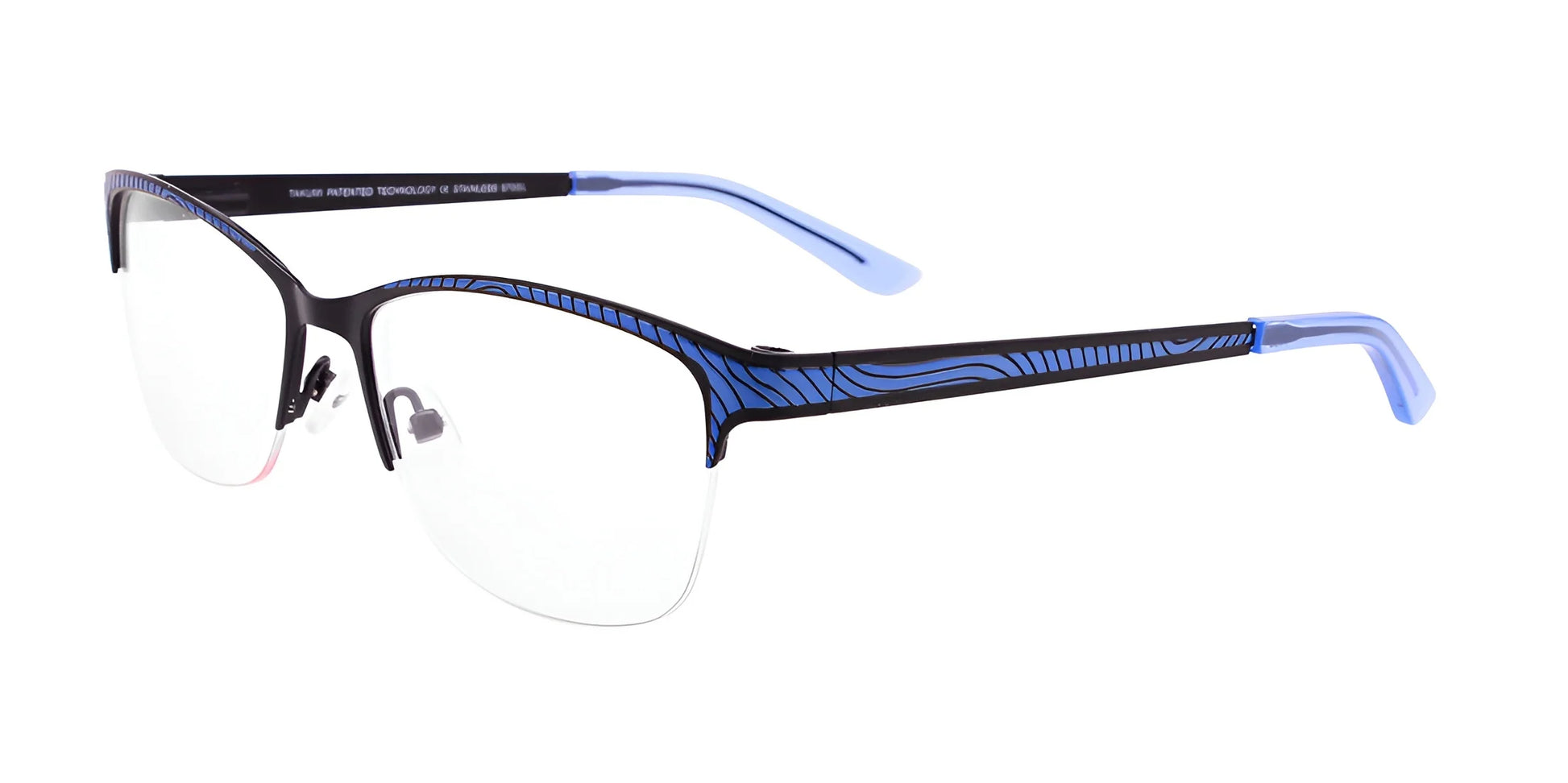 Takumi TK1021 Eyeglasses with Clip-on Sunglasses Shiny Blue & Satin Black / Kit 2 Clips