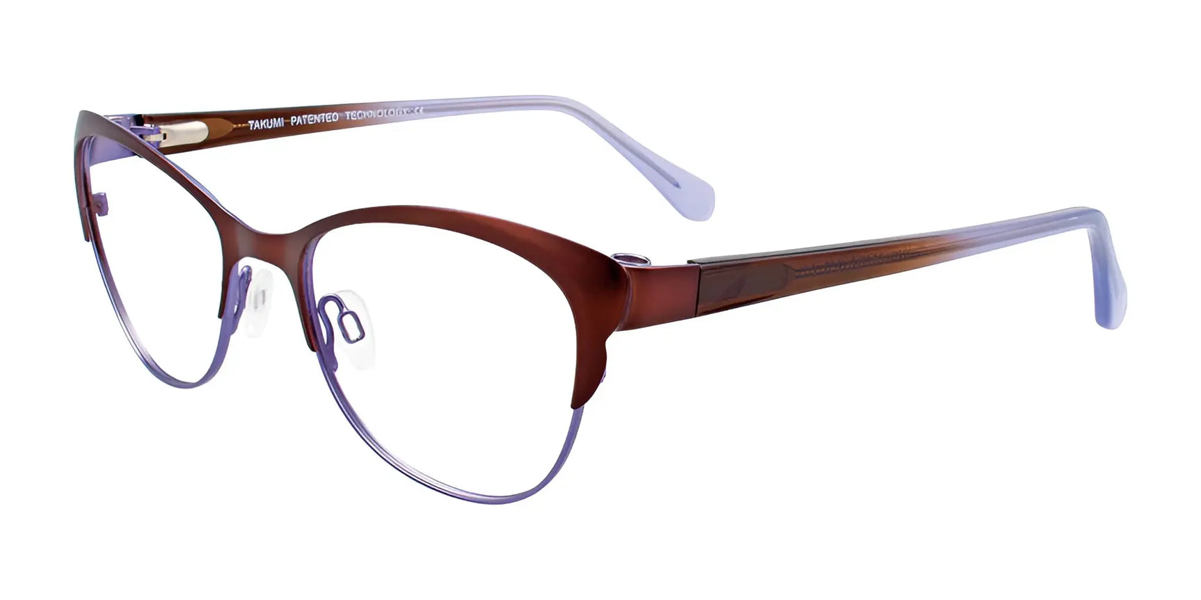 Takumi TK1027 Eyeglasses with Clip-on Sunglasses Satin Brown & Lilac