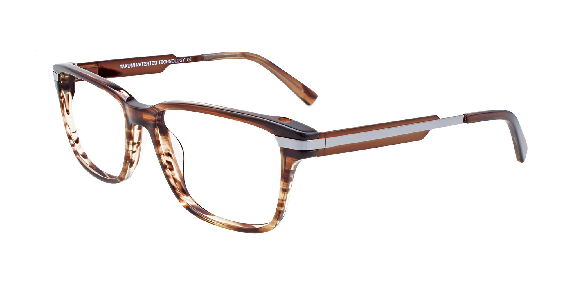 Takumi TK1031 Eyeglasses with Clip-on Sunglasses Brown Marbled