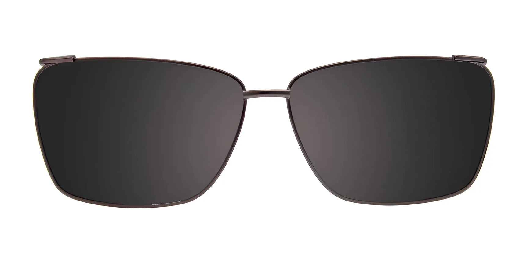 A pair of Takumi TK1031 eyeglasses with clip-on, rectangular black sunglasses featuring a thin metal frame and polarized lenses.