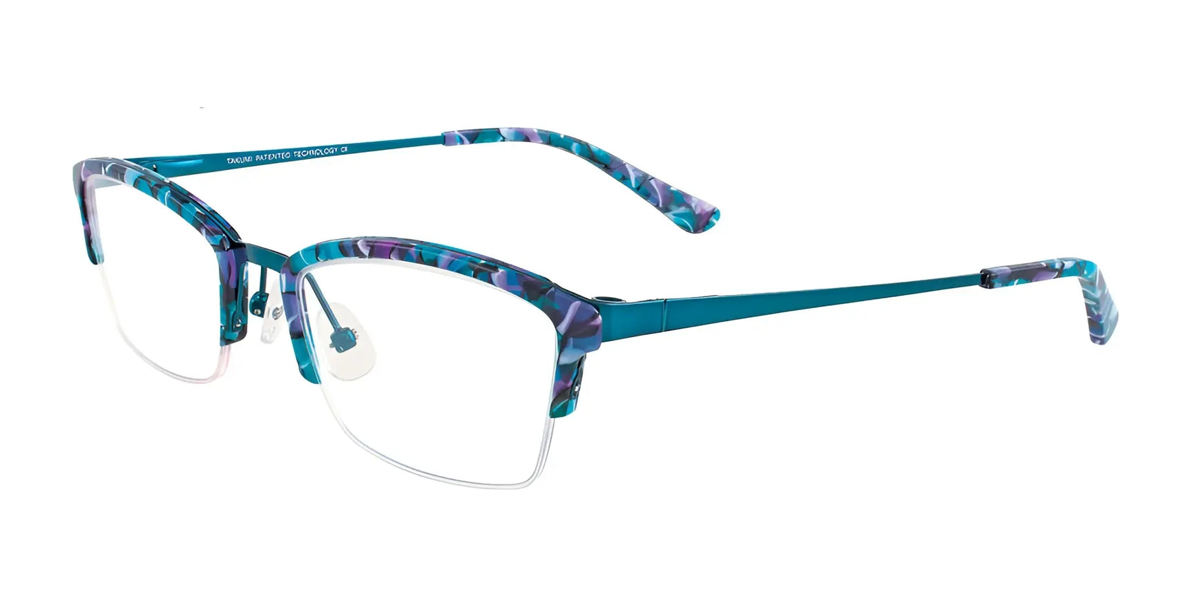 Takumi TK1034 Eyeglasses with Clip-on Sunglasses Teal & Purple & Black & White