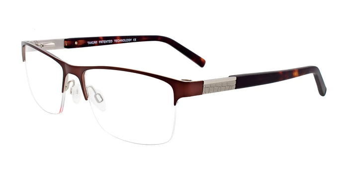 Takumi TK1046 Eyeglasses with Clip-on Sunglasses | Size 55 / Satin Dark Brown & Steel
